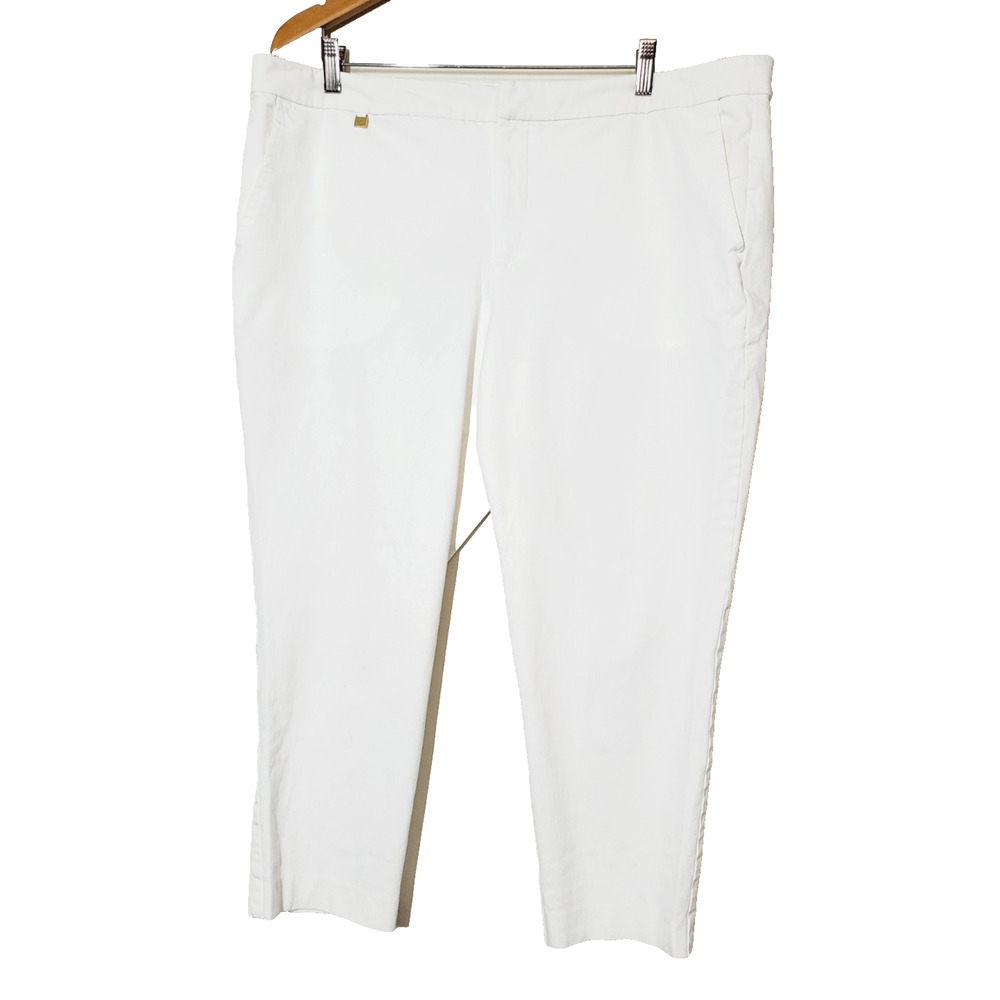 Lauren Ralph Lauren Womens 18 Straight‎ Leg Pants White Plus Size Cotton Stretch